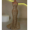 Mermaid Halter Neck Sequins Prom Dress Sleeveless Floor-Length Formal Evening